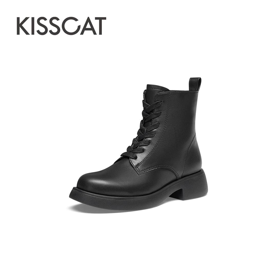 【达人专属】接吻猫新款舒软帅气圆头中跟百搭马丁靴KA43617-50