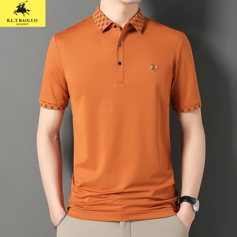 专柜同款保罗男士时尚短袖翻领polo衫纯色冰丝中年商务t恤半袖