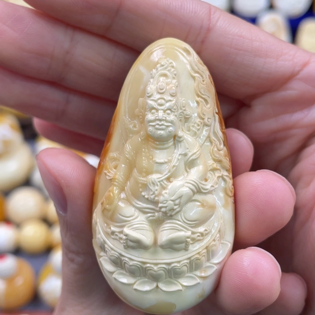 蜜蜡裸石未镶嵌琥珀蜜蜡黄财神吊坠