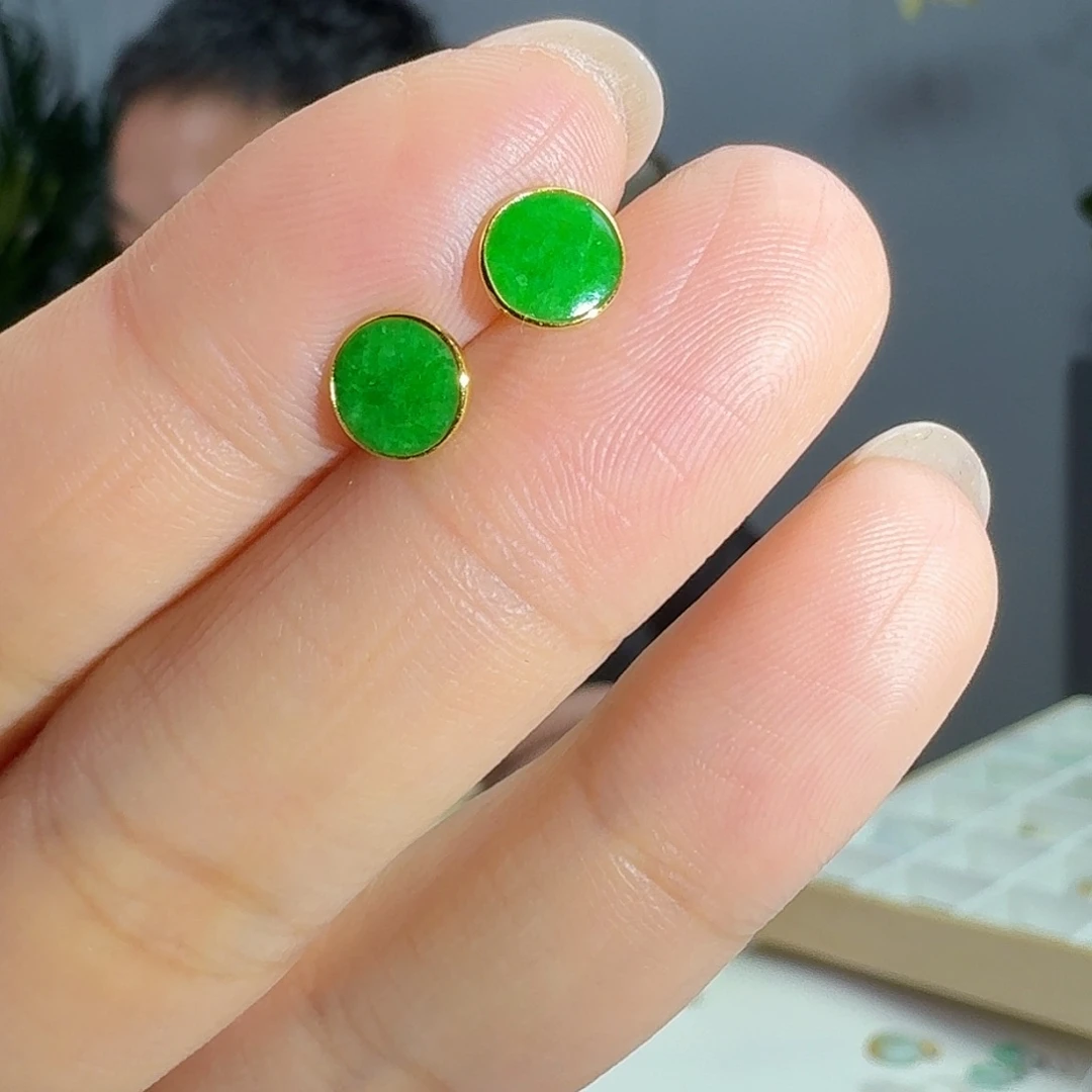翡翠耳饰18K金镶嵌天然