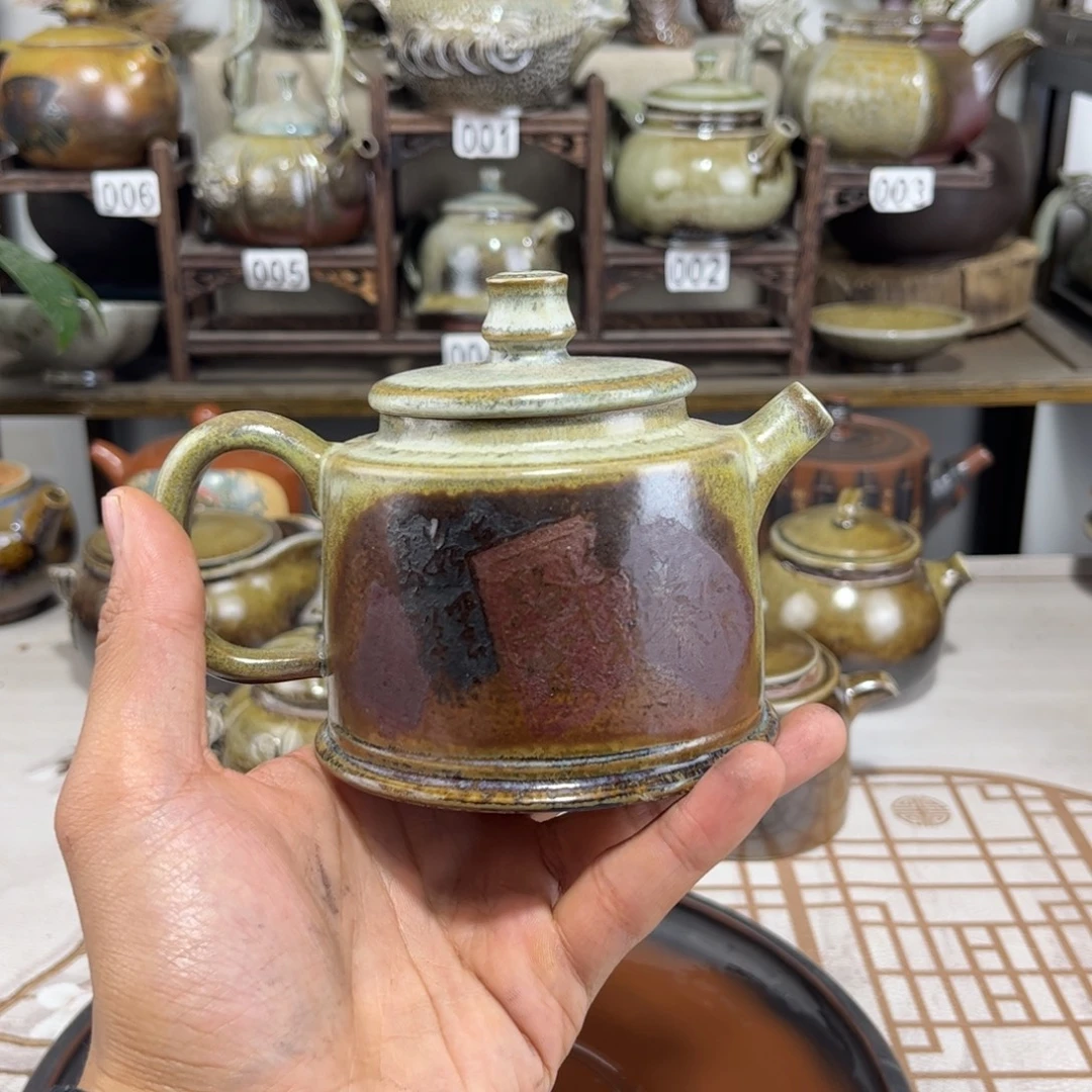 220cc白泥柴烧彩填德钟，古法传承裸坯柴烧