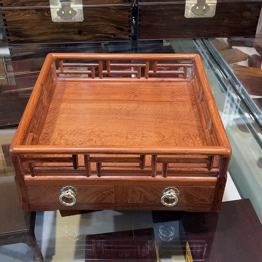 大果紫檀（缅甸花梨）独板都城盘30/30/12.5