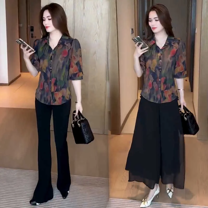 衬衫女2025夏季新款时髦洋气宽松显瘦印花气质百搭短款polo领衬衣