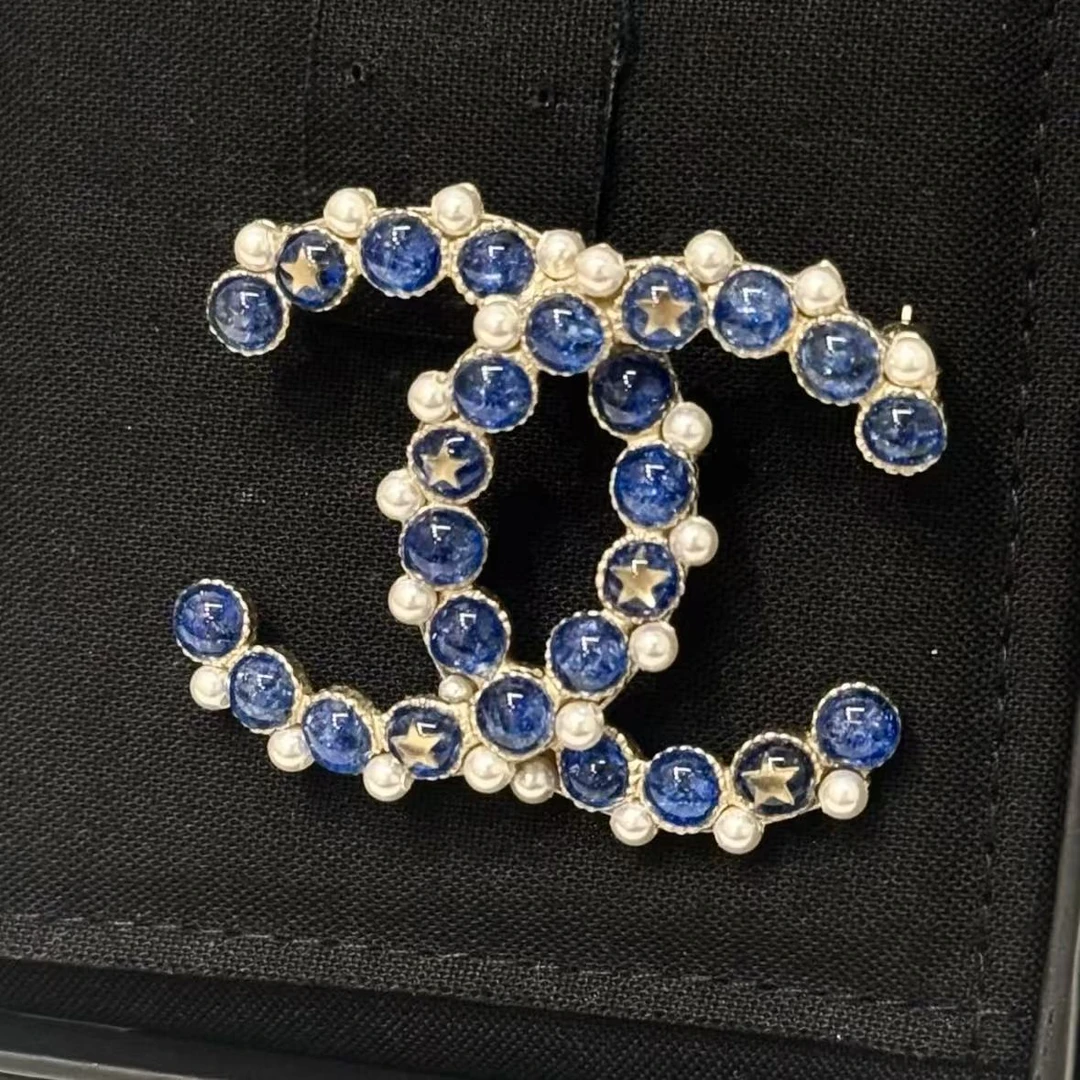 95新 Chanel/香奈儿 高稀蓝色星星琉璃珍珠胸针 14448461