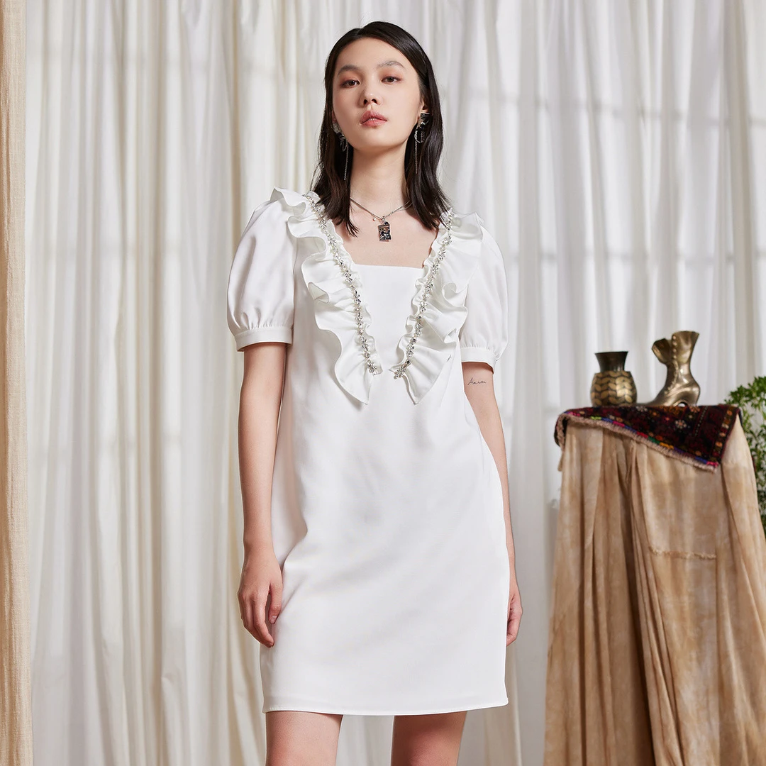 翻领娃娃裙夏白色气质衬衫拼接连衣裙气质A字裙显瘦