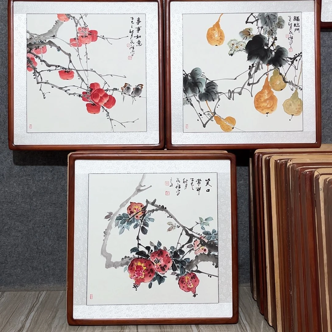 国画书画作品带框63×63