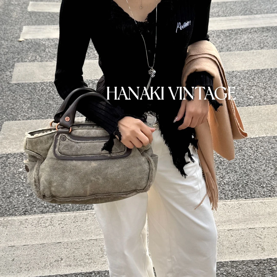 95新 Celine/思琳 花绮中古/Celine羊羔毛做旧手提包/95新