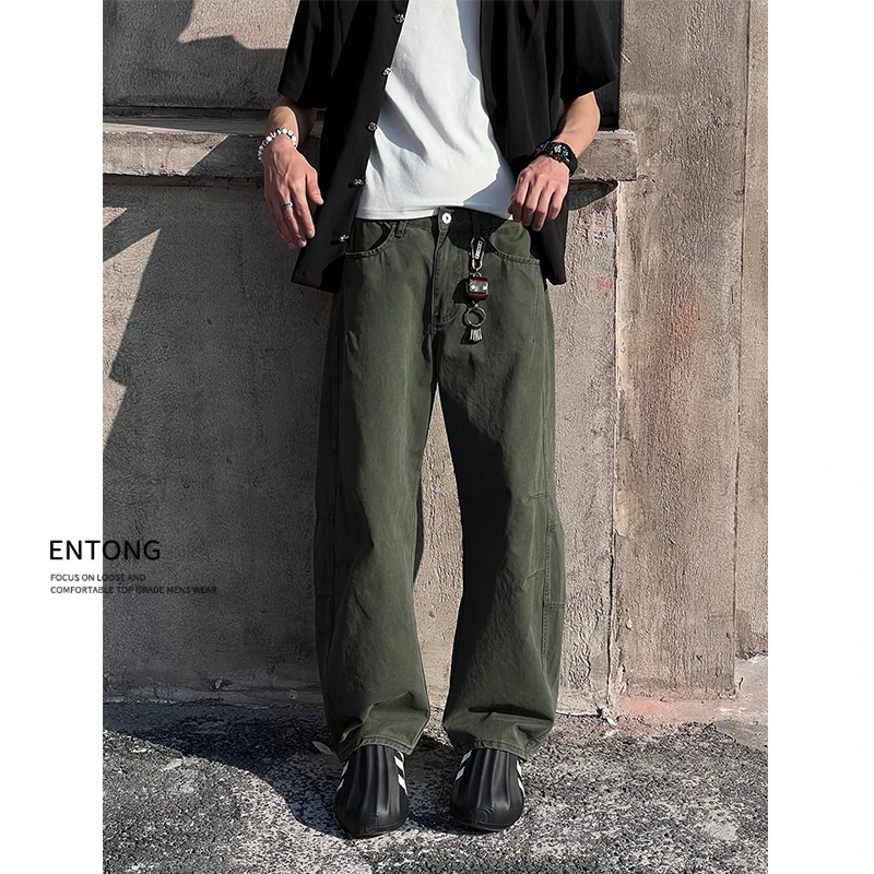 Entong日系复古廓形休闲裤男生街头百搭cleanfit宽松阔腿弯刀裤子