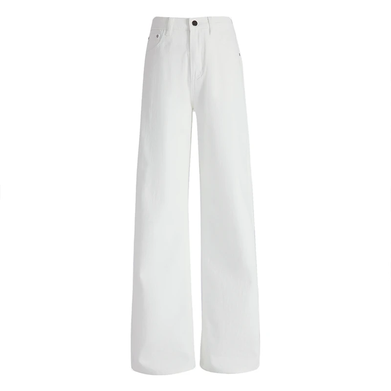 艾格白色设计感阔腿牛仔裤女2025年早春款高腰宽松显瘦百搭直筒裤