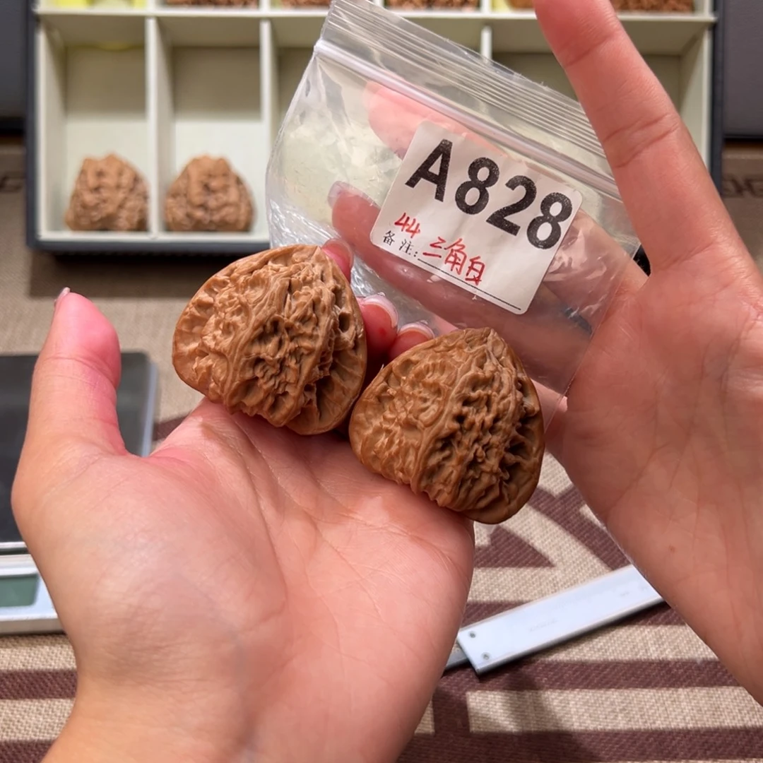 44三角白文玩核桃