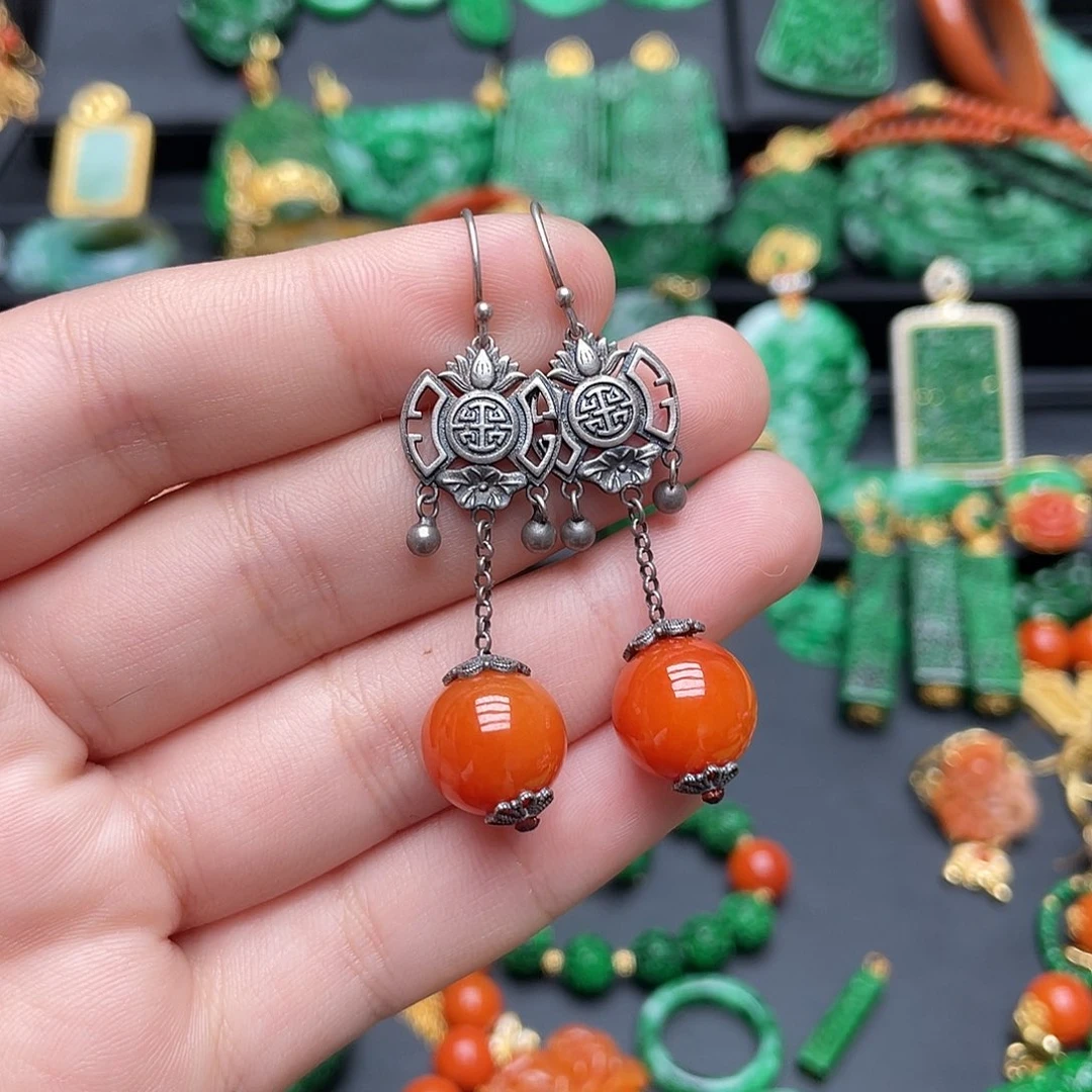 好***茶翡翠银S925镶嵌颈饰