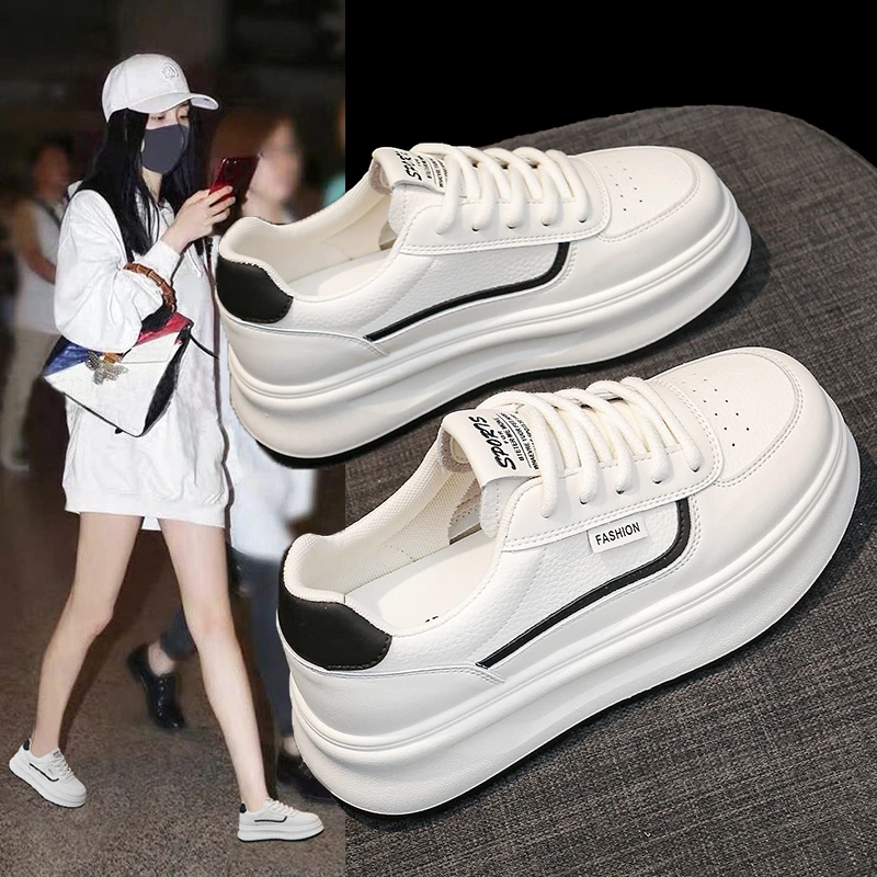 【皮面】踩屎感小白鞋女款2025新款春季百搭厚底气质休闲运动板鞋