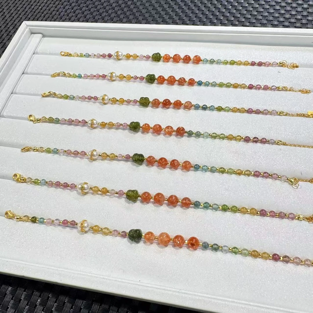 碧玺金太阳设计款手链-（多样性发一）天然杂裂矿点，完美主义慎拍