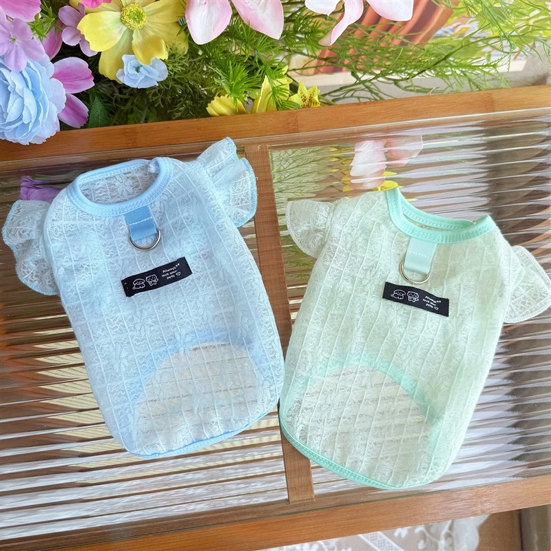 夏季薄款宠物衣服网纱镂空透气狗狗猫咪衣服飞袖背心可爱防晒降温