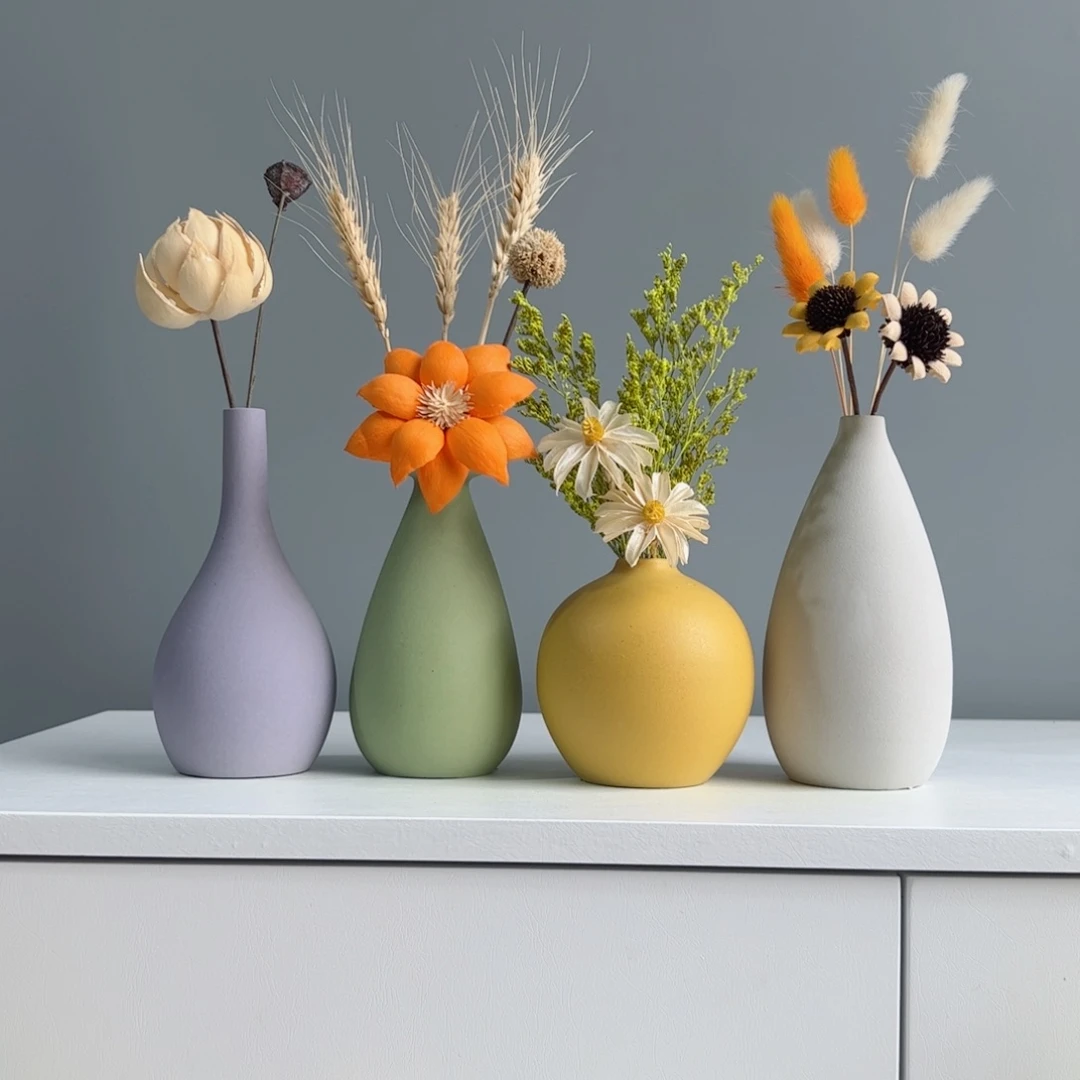 摆件陶瓷小花瓶摆件含花总高约20-30cm