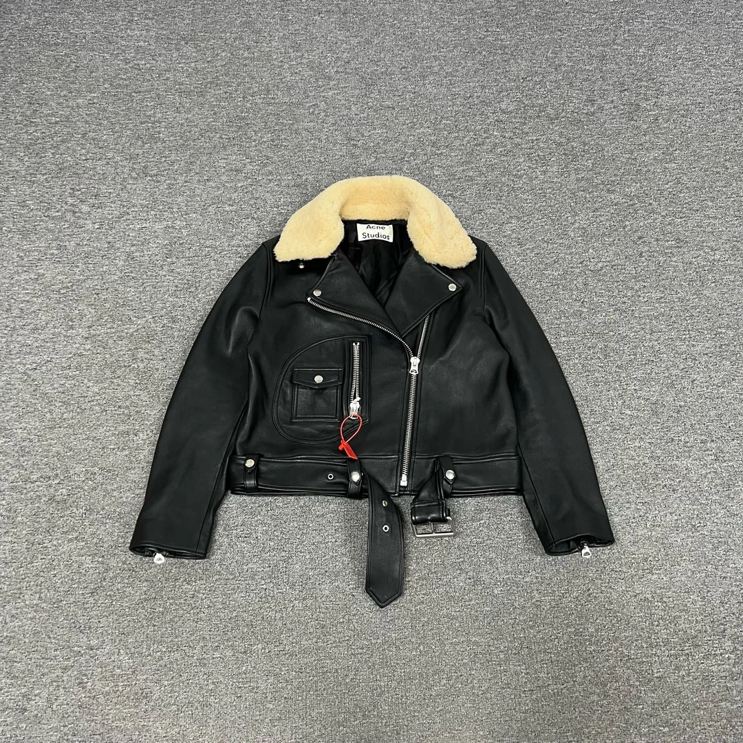 99新 AMIPARIS Acne studios 黑色 毛领 机车皮衣 34码