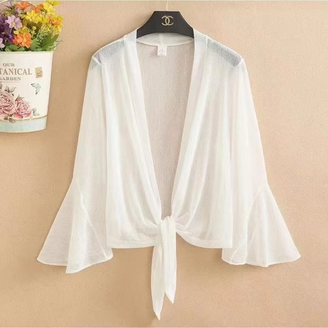 2103#夏季短披肩洋气喇叭袖外搭小开衫镂空薄款外套配连衣裙坎肩