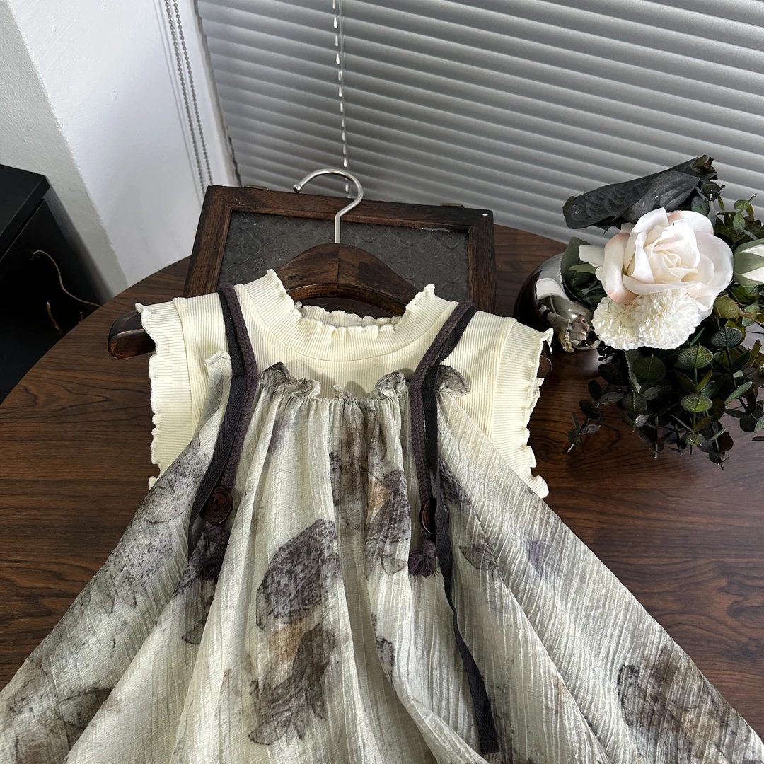 夏季木耳边女童背心吊带高弹螺纹儿童背心无袖内搭纯色百搭