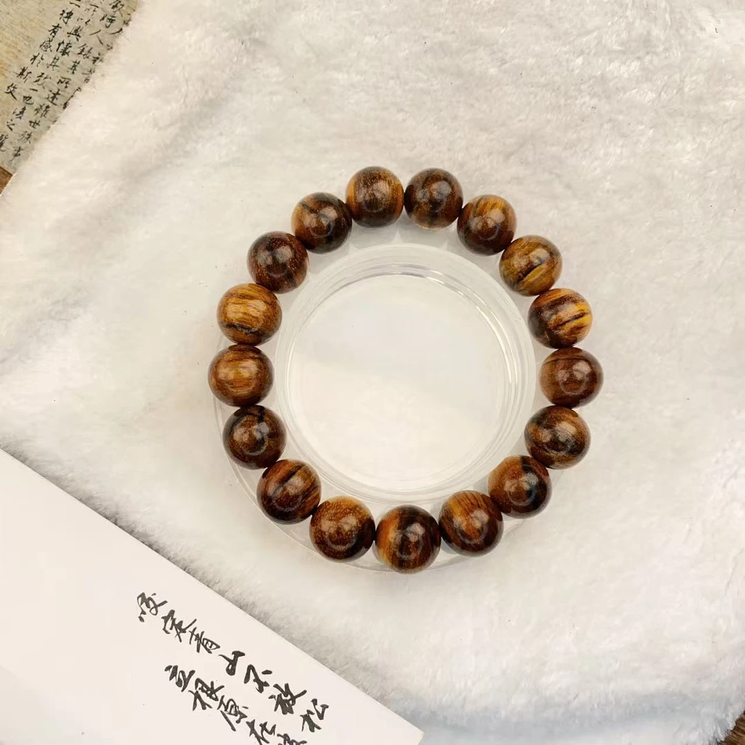 增香沉香木12*12印尼花奇沉木虎斑纹手串 XHLY-0339