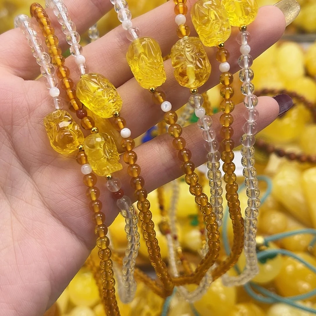 裸石琥珀未镶嵌貔貅双圈手串