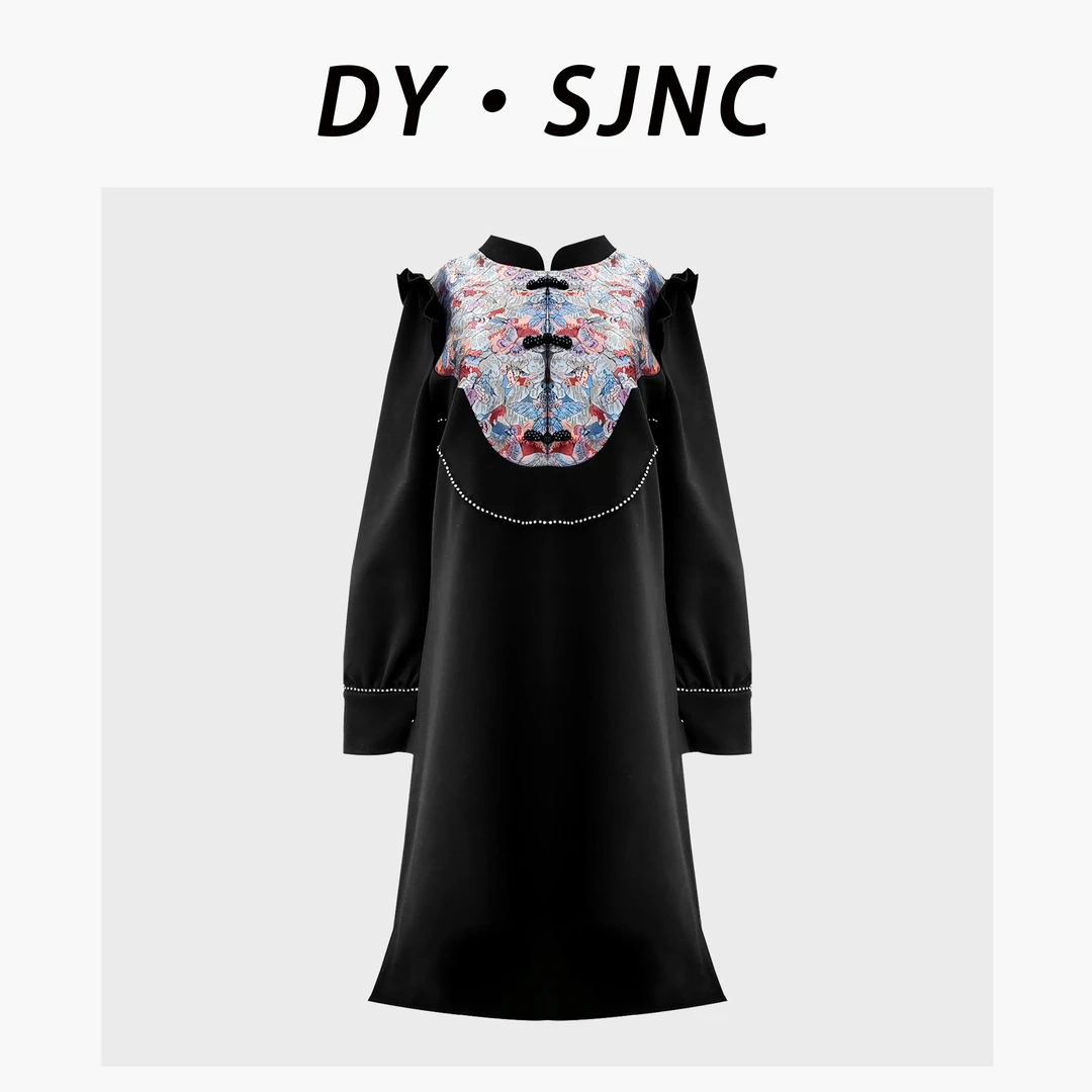 3399-1【 DY.SJNC 】轻奢时尚刺绣气质国风重磅显瘦拼接连衣裙高级