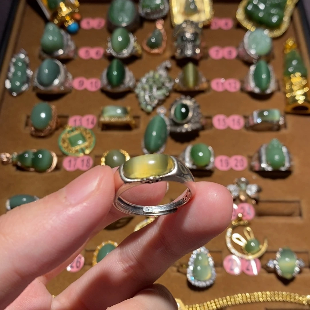 和田玉（碧玉）银S925镶嵌戒指