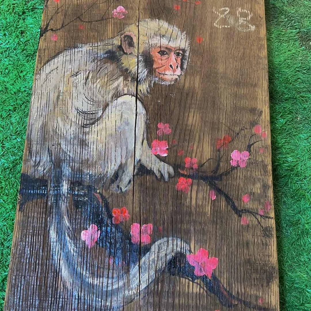 顺***水风化老门板丙烯画