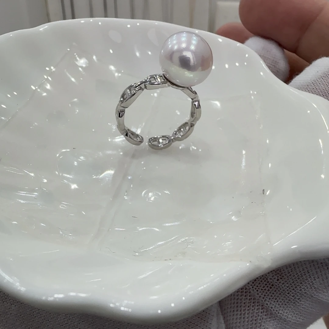 戒指银S925镶嵌淡水珍珠