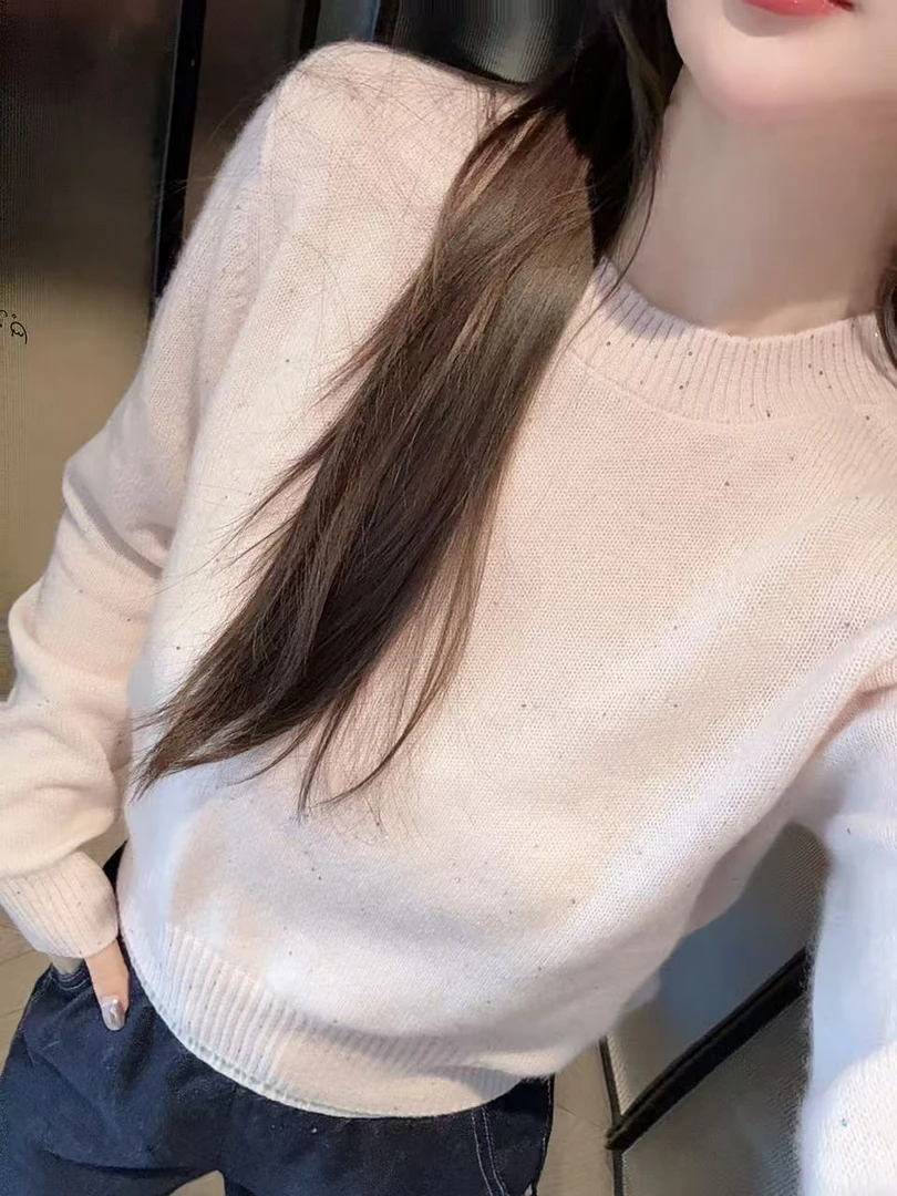 马卡龙糖果羊绒羊毛针织衫 重工细闪亮片圆领套头【不可机洗】I7483