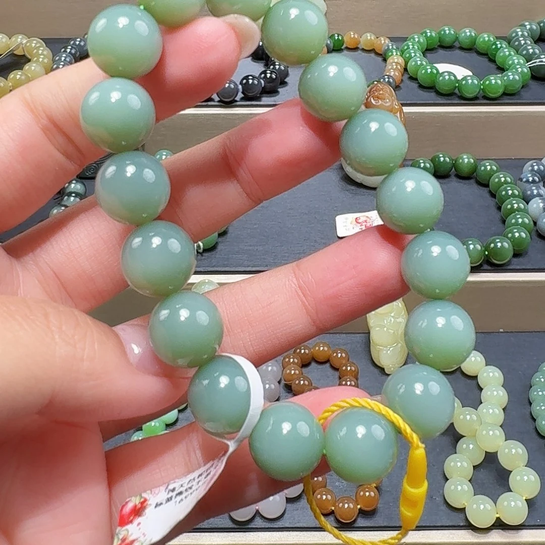 和田玉（碧玉）未镶嵌手链俄12 粉青特细