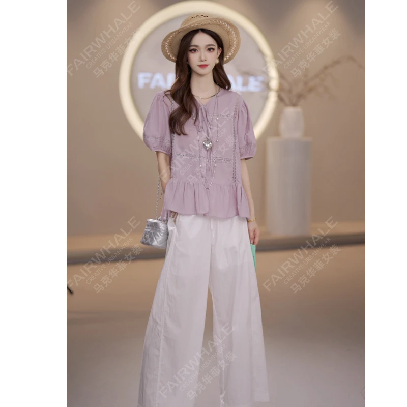 马克华菲女装时尚简约蕾丝花边设计感衬衫系带显瘦上衣舒适透气