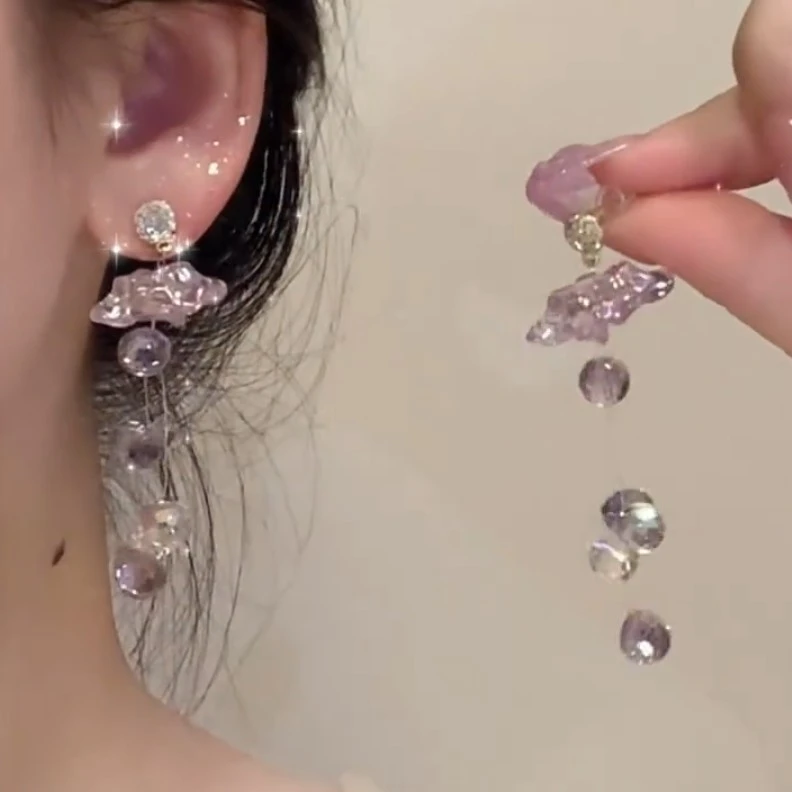 铜合金耳饰 流苏花朵耳环仙气森系超仙高级感耳钉小众设计感耳饰