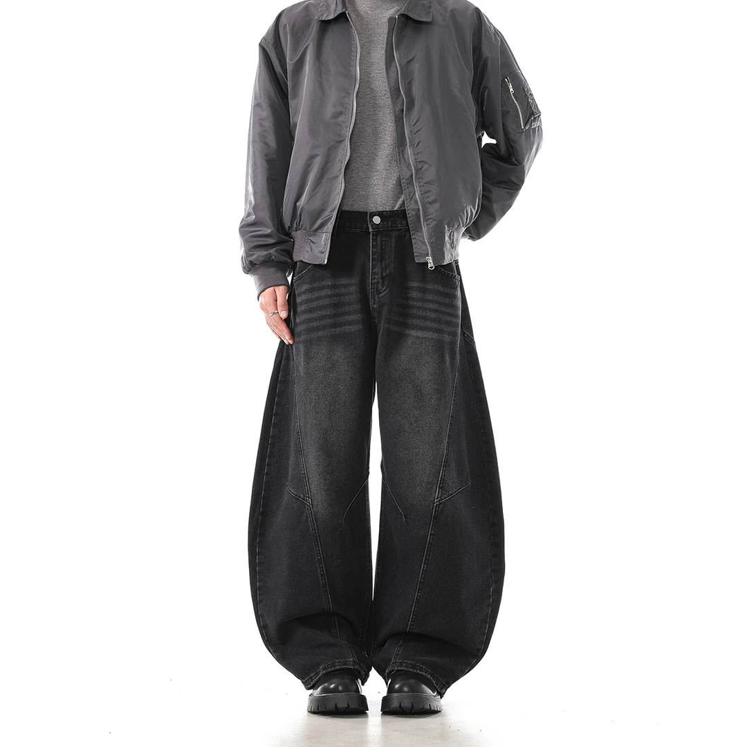 MONOLOGE牛仔裤男潮牌复古宽松弯刀裤美式休闲裤子秋季百搭长裤