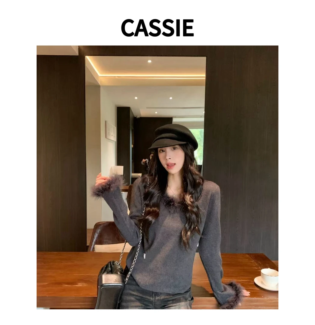 CASSIE秋冬温柔气质毛毛圆领氛围感针织衫