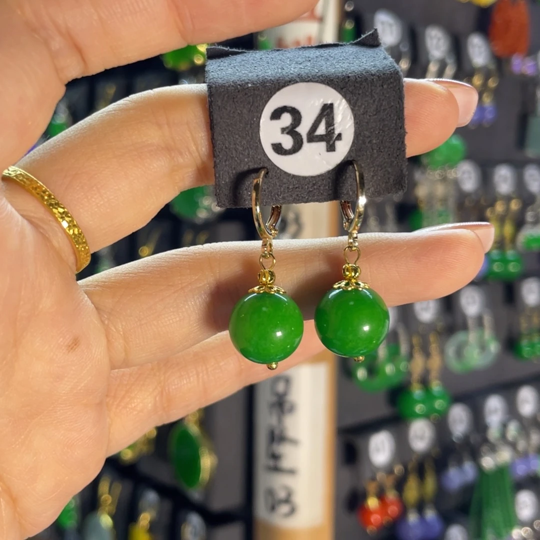 翡翠银S925镶嵌耳饰兰34