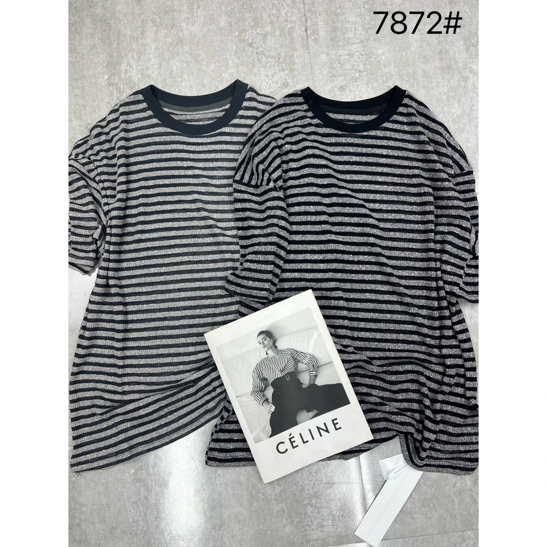 叨叨推荐款 BF#7872#横条圆领短袖T恤 FL