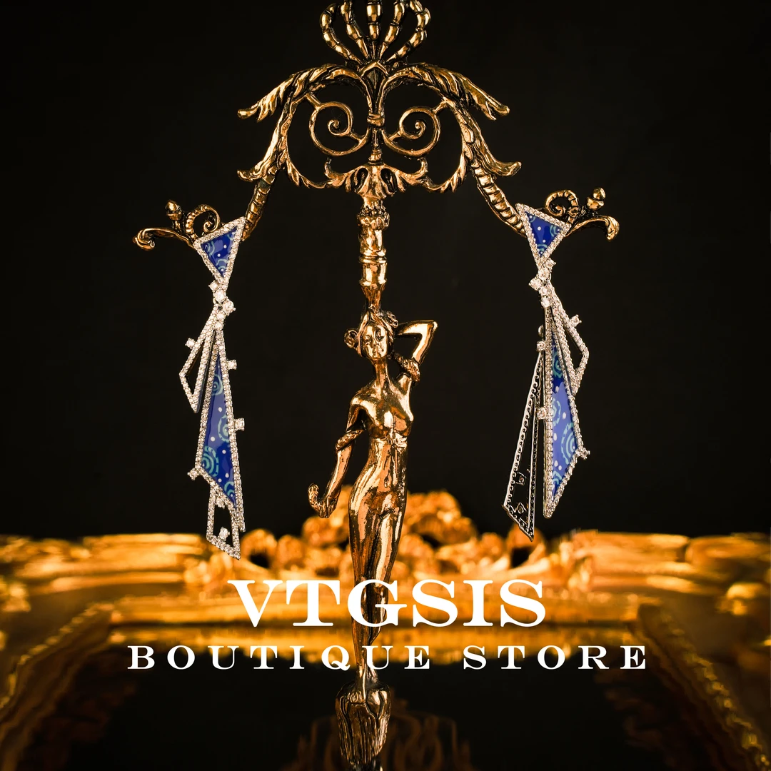 VTGSIS 合金琉璃耳饰 22199蓝色几何耳钉小众百搭轻奢方圆脸首饰