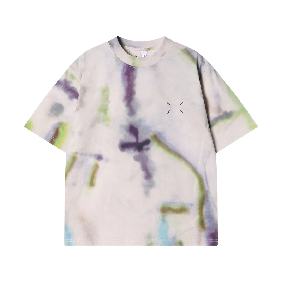 春夏新款时尚个性美式撞色涂鸦印花圆领半袖T恤潮流百搭情侣上衣