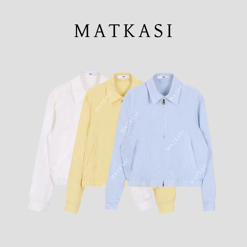 MATKASI 轻薄透气哈灵顿亚麻翻领衬衫短外套