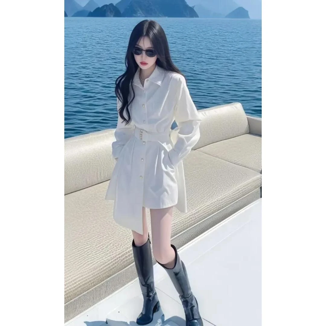2025新款今年流行爆款小个子漂亮独特小香风白色不规则衬衫连衣裙