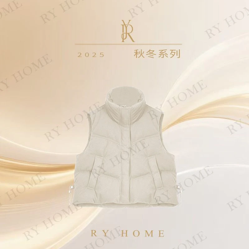 【容雨RYHOME】绒感针织撞色格子90白鸭绒羽绒马甲254YF1383