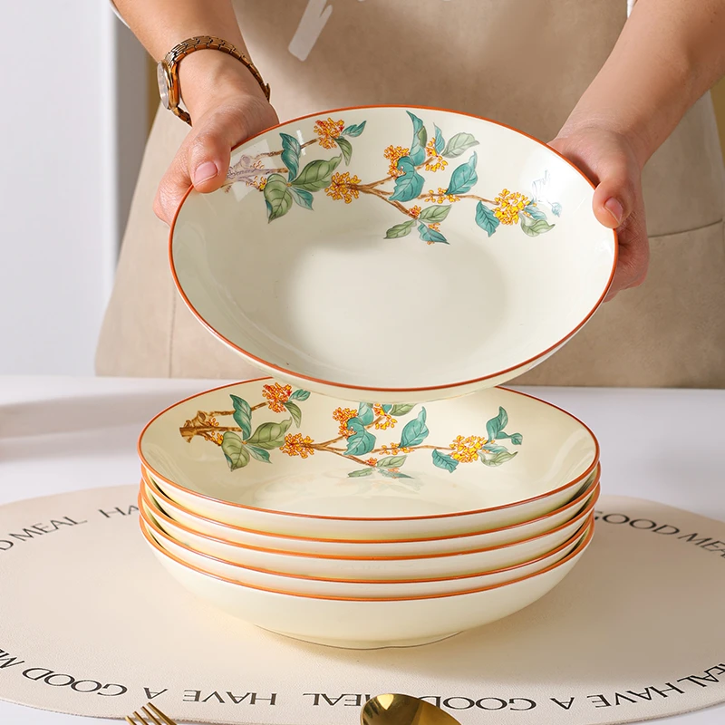 【工厂直发】盛世金桂8英寸圆盘中式高颜值陶瓷家用盘