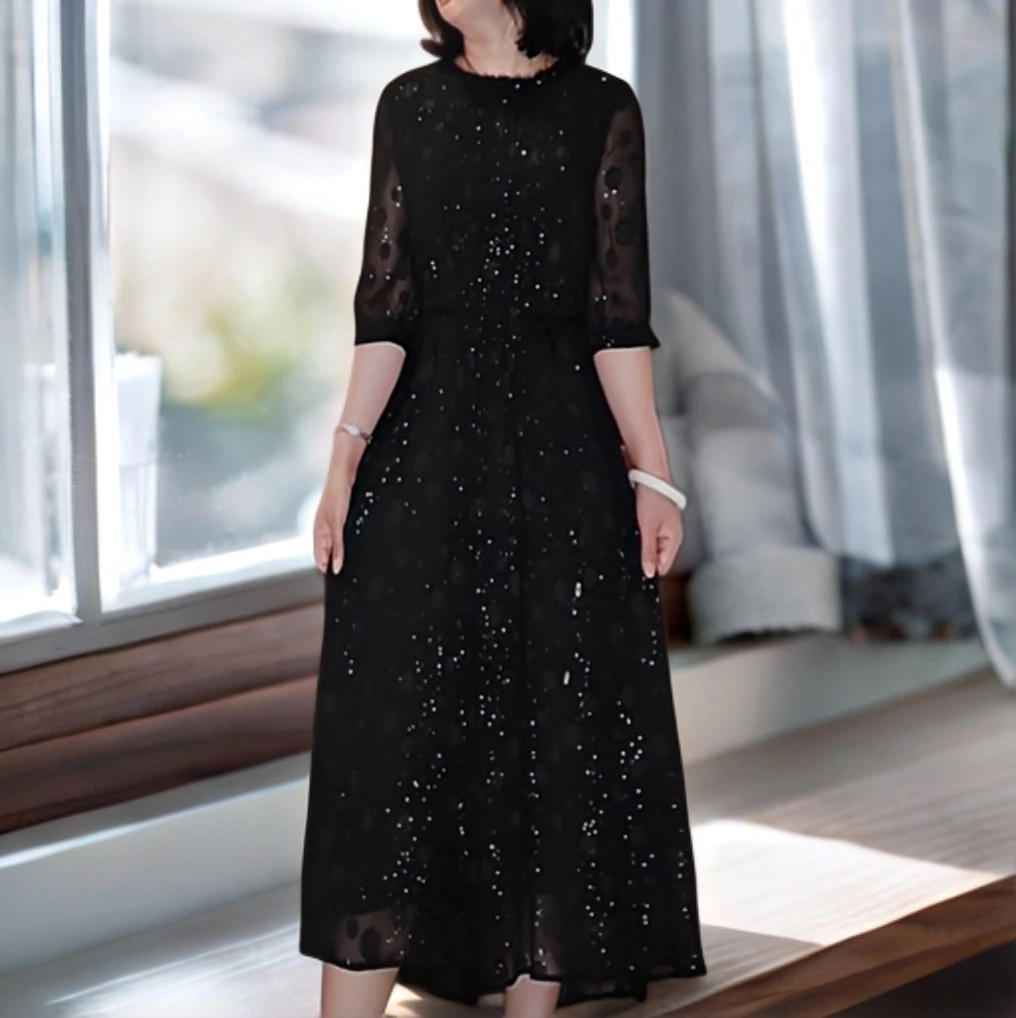 C58黑色高定宽松连衣裙女装连衣裙显瘦长款