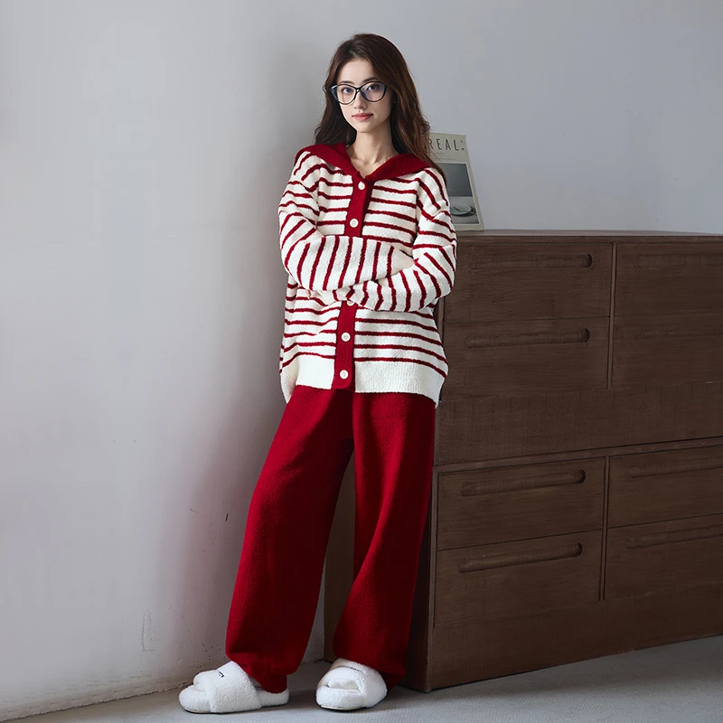 【小簏】新款加绒加厚半边绒家居服秋冬保暖亲肤睡衣宽松套装1186