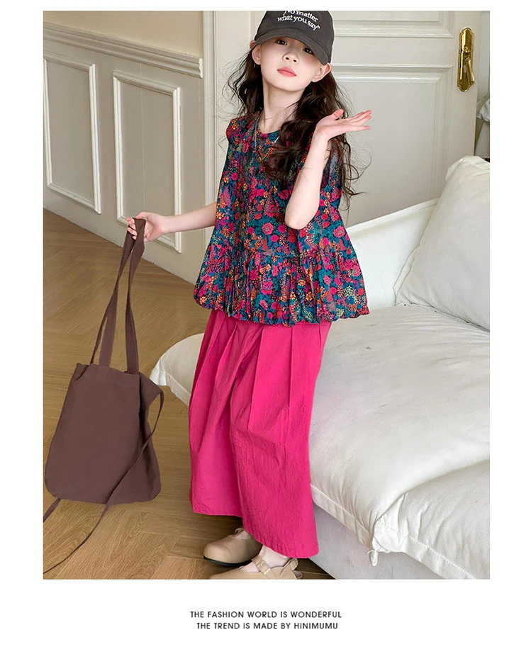 【芽芽日记】2025夏季新款韩版薄款夏季宽松女童套头碎花上衣套装