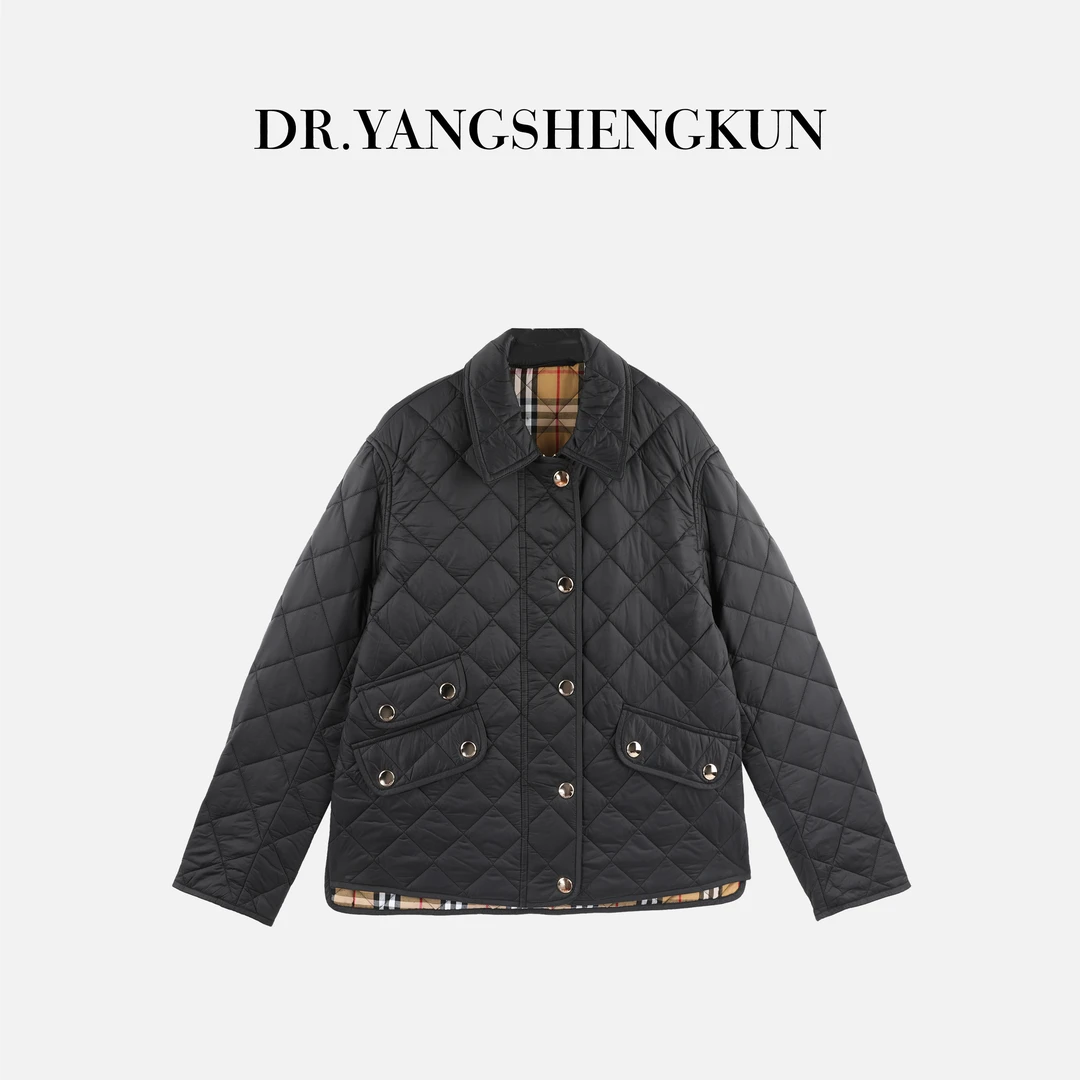 杨圣坤2025新品翻领老钱风菱格绗缝通勤修身夹克外套女SQ259524