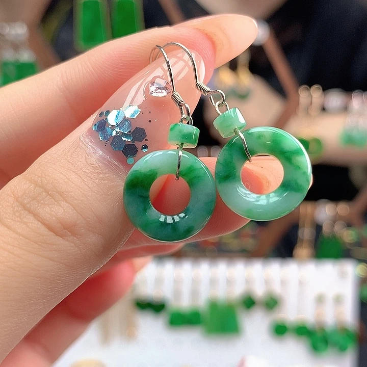 翡翠银S925镶嵌耳饰