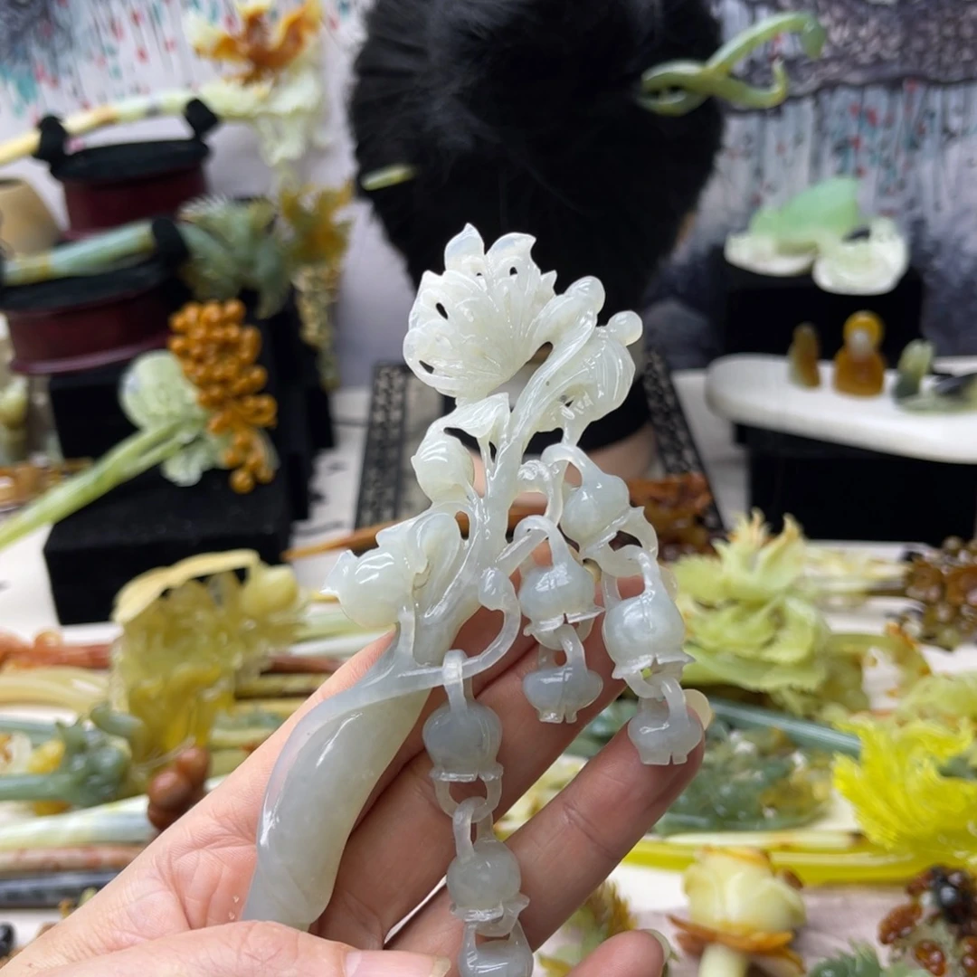 【闪购商品】蛇纹石玉发饰合金盐***球