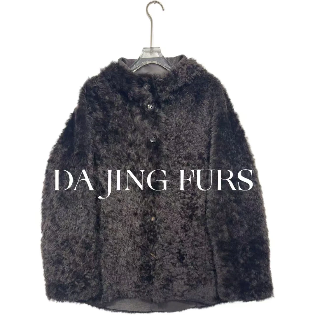 【大晶皮草】法国乐芙兰“月移花影”绵羊皮毛一体休闲连帽皮草799