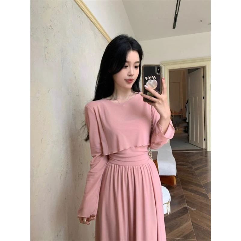 大码梨型身材连衣裙女装秋季高级感垂感胖MM吊带裙子外搭罩衫套装